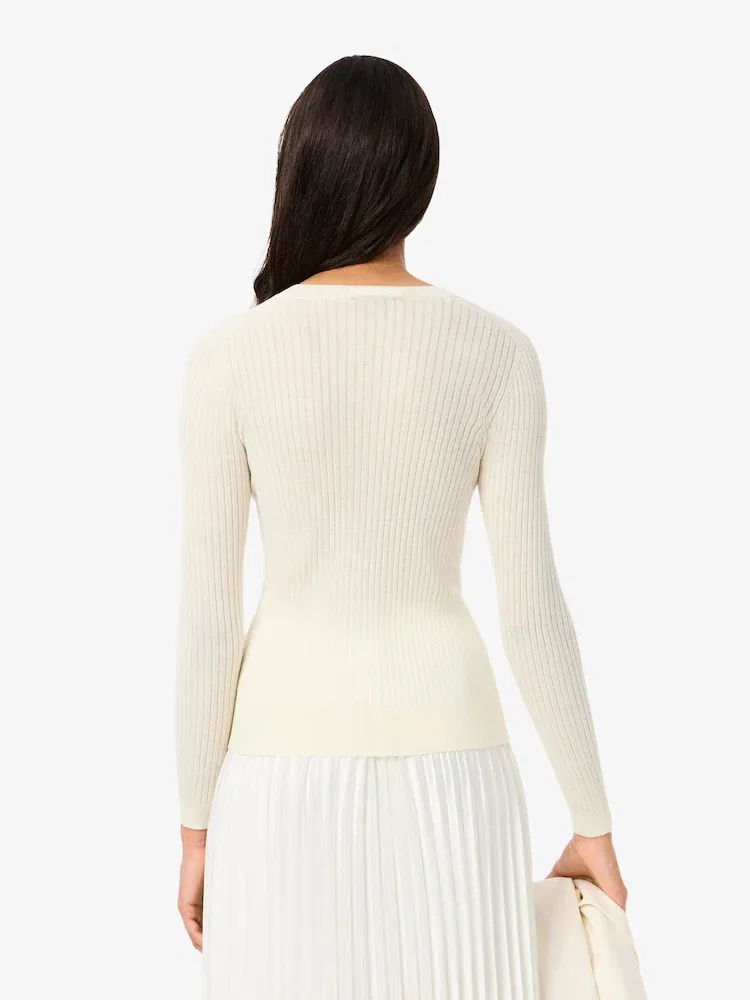 Кардиган LACOSTE Ribbed 70V, мериносовая шерсть, V-образный вырез — фото 3
