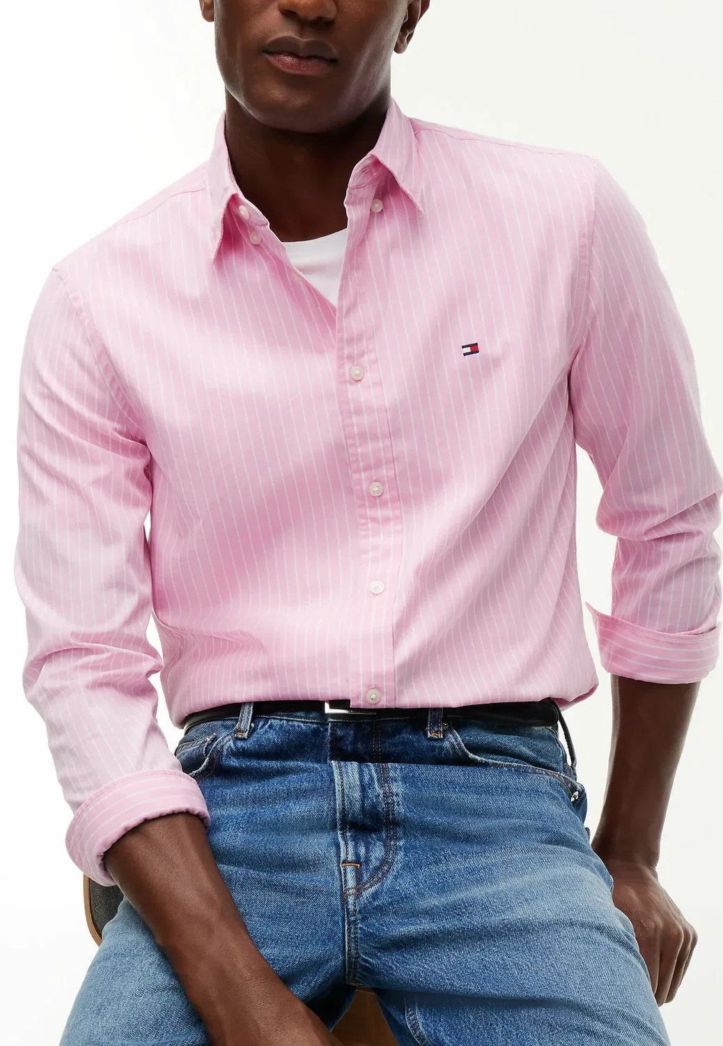 Рубашка Flex hairline poplin rf - рубашка Tommy Hilfiger, Classic Pink Stripe — фото 4