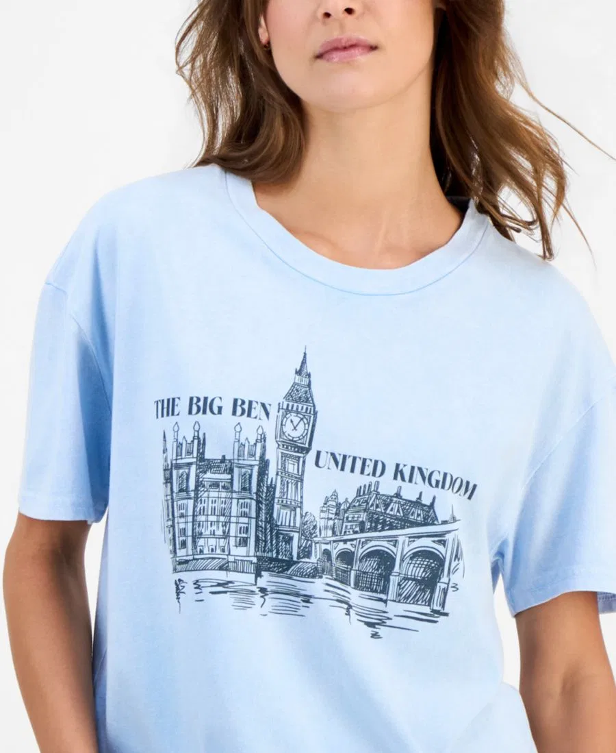 Футболка с длинным рукавом с принтом London Big Ben Rebellious One, Baby Blue — фото 3