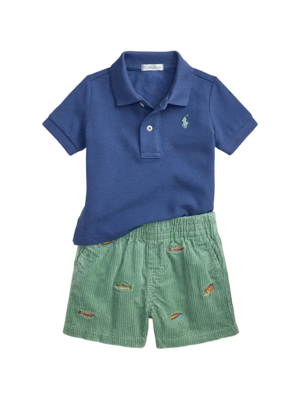 Комплект из рубашки поло и шортов с вышитым логотипом Polo Ralph Lauren Kids, синий