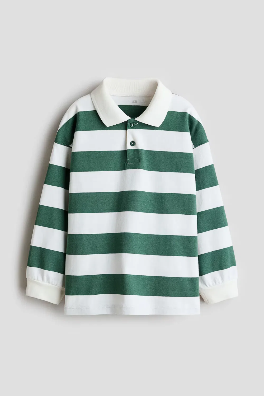 Хлопковая рубашка для регби H&M, Dunkelgrün/Weiß Gestreift