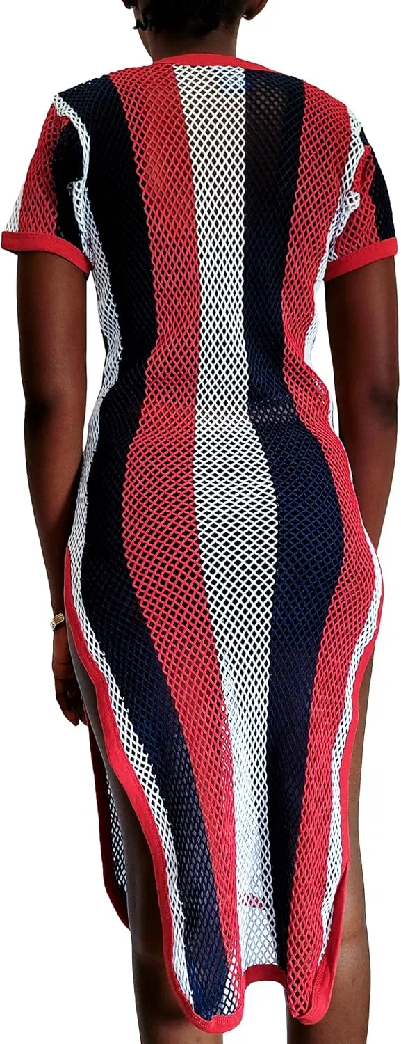 Женское платье-макси с сеткой американа Generic, American Flag(red-white-navy Stripes) — фото 4