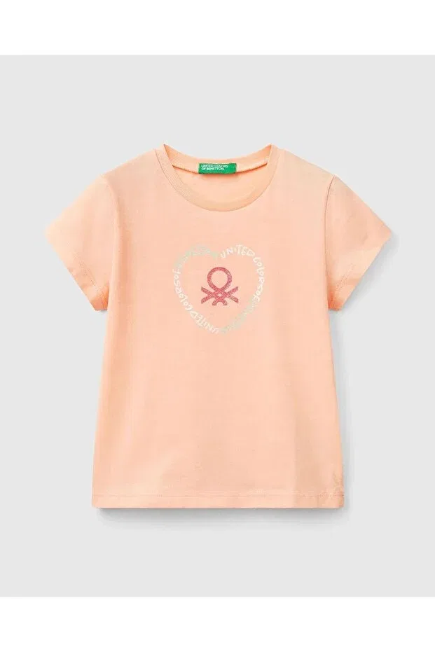 Детская футболка для девочек с принтом Glittery Benetton Logo United Colors Of Benetton, Yavruagzı