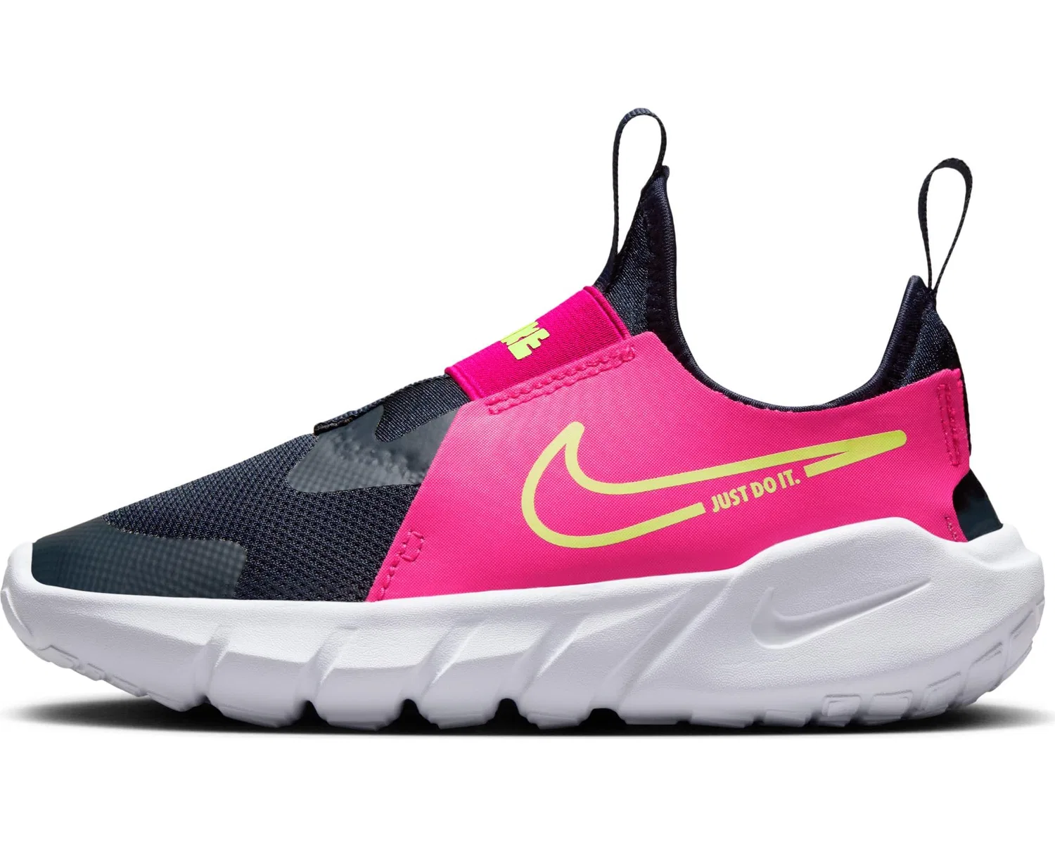 Детские беговые кроссовки для мальчиков с шнуровкой Flex Runner 2 (Psv) NIKE, Dark Obsidian Lime Blast Fireberry White