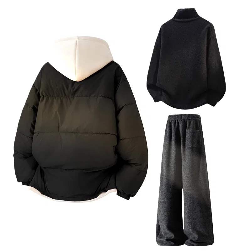 Детский комплект из пуховика, свитера и брюк с начесом X1617, Black — фото 3