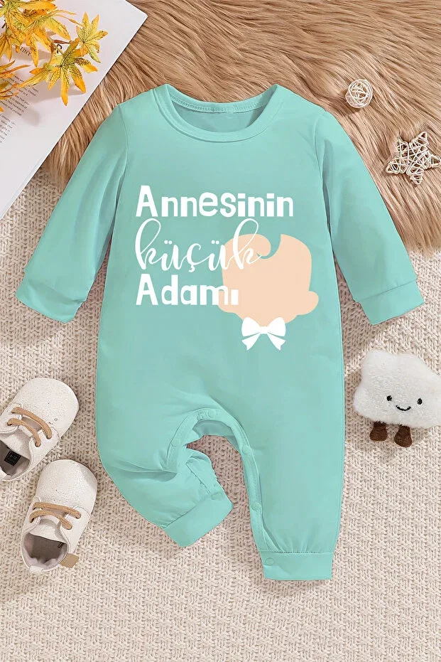 Детский комбинезон для девочек с принтом Mother'S strong man patterned baby jumpsuit Adabebek, Mint