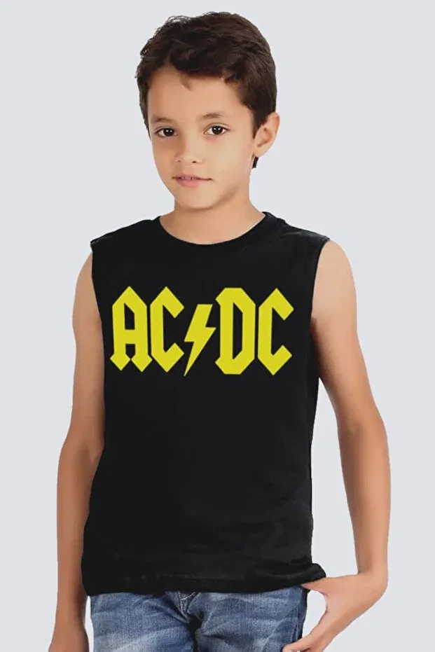 Детская футболка для мальчиков хлопковая Acdc Logo Black Cutout Sleeve Rockandroll, Черный