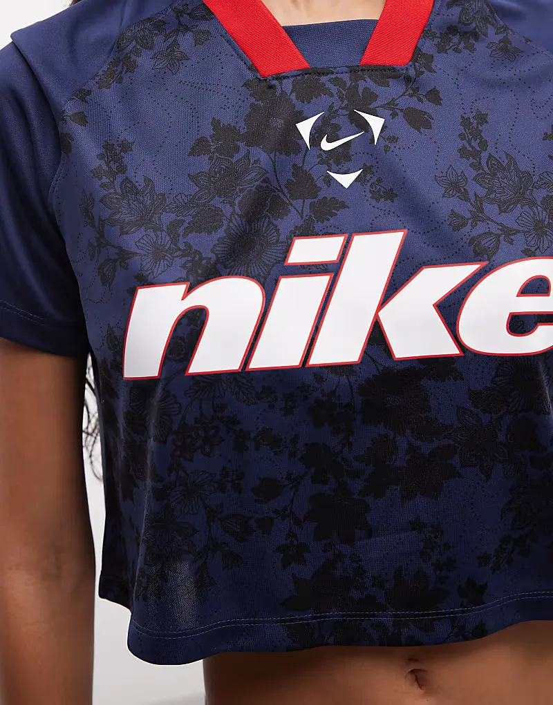 Укороченная футболка Nike с эффектом шнуровки, темно-синий — фото 3