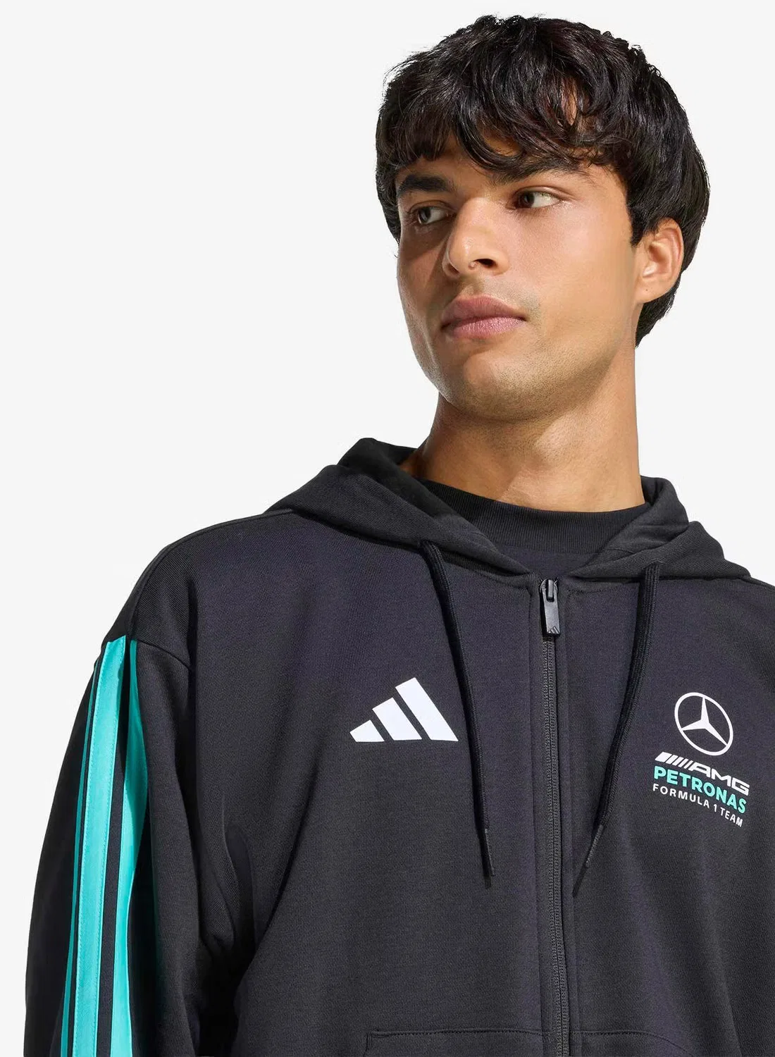 Худи на молнии с принтом Mercedes Adidas, черный