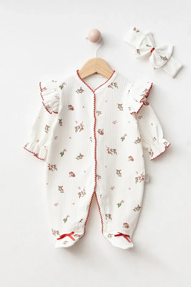 Детский комбинезон для девочек с цветочным принтом Babylim, Ecru