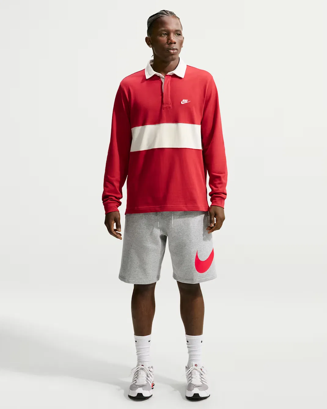Мужские флисовые шорты Nike Club, Dark Grey Heather/Light Smoke Grey/University Red