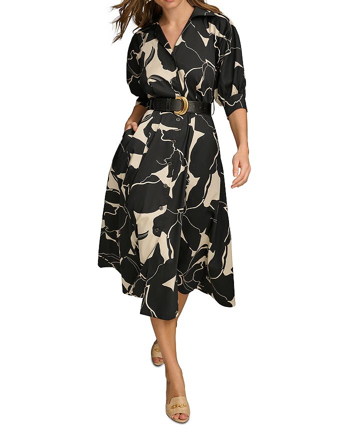 

Платье-рубашка с поясом Donna Karan, черный