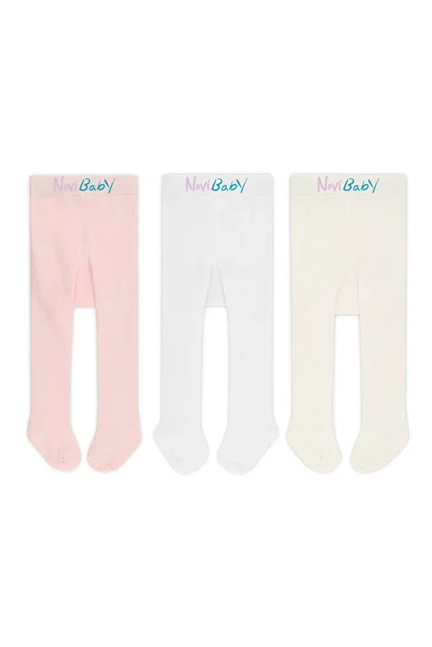 Детские колготки для девочек и мальчиков набор 3 шт Basics Novibaby, White Ecru Pink — фото 2