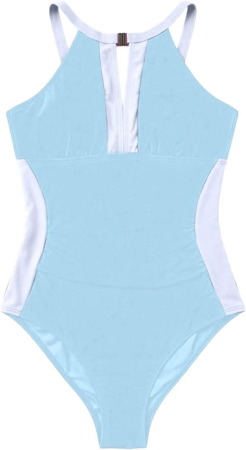 Женский цельнокроеный купальник с завязками на шее Generic, Sky Blue — фото 3