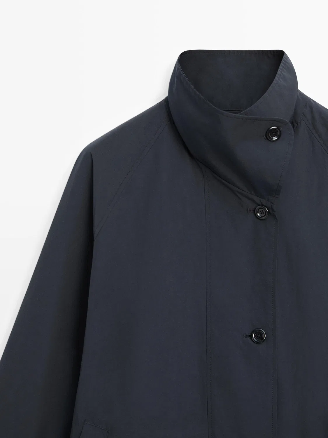 Тренч Massimo Dutti High Neck Technical Coat, темно-синий — фото 4