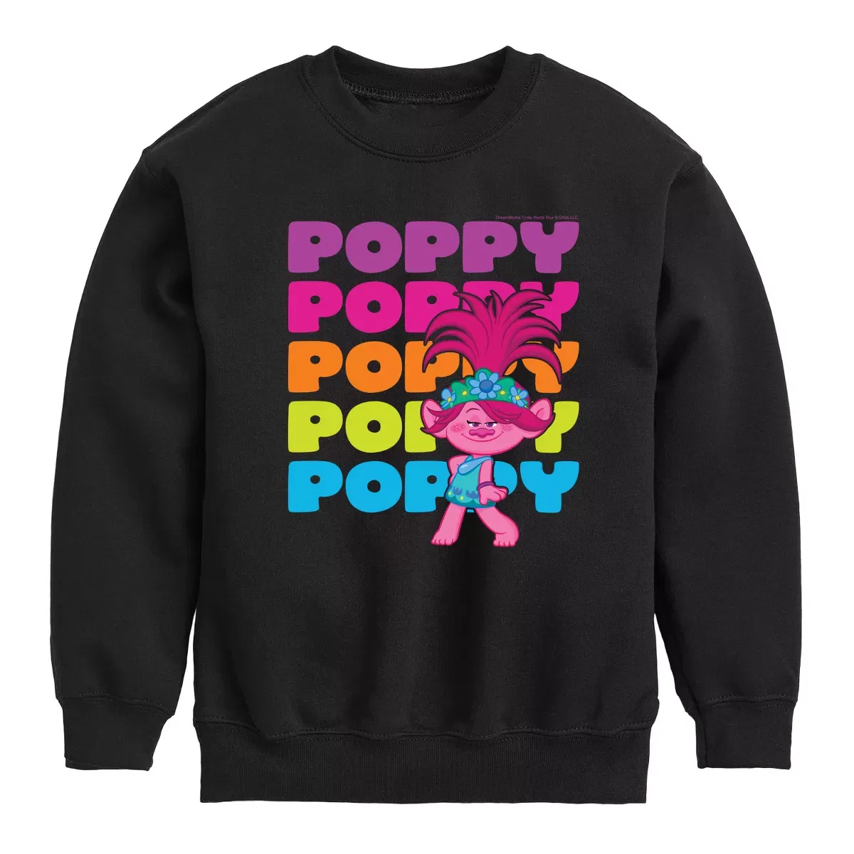 Детское худи с принтом Trolls Poppy Stacked Name, черный