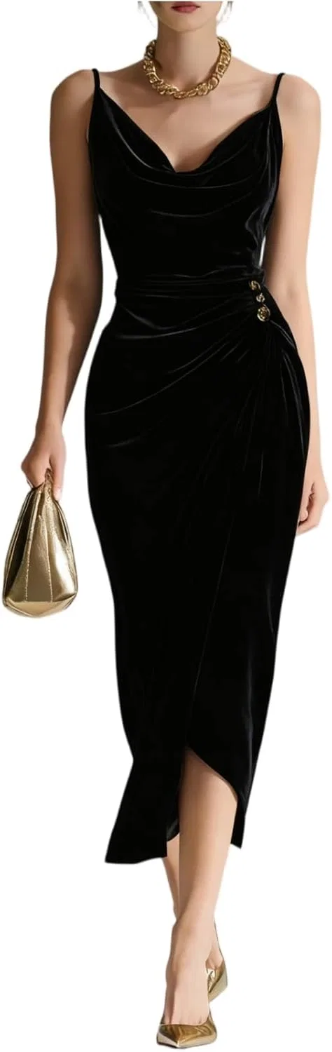 Женское коктейльное платье миди из вельвета и тюля Bodycon, Black