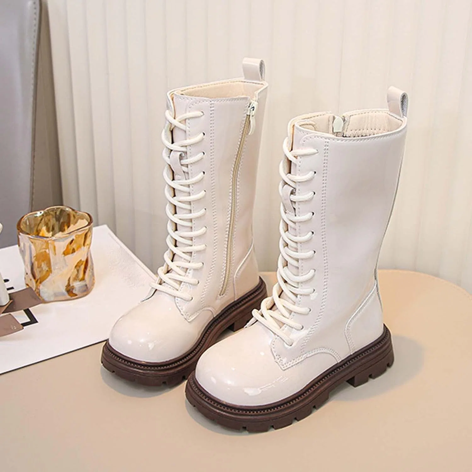 Детские ботинки для девочек на шнуровке с люверсами, модель Riding Boots, Zzalalana, White — фото 3