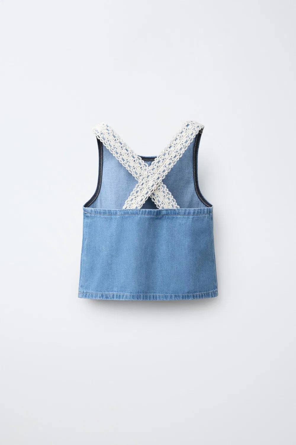 Вязаный крючком топ из джинсовой ткани ZARA, Blue — фото 2