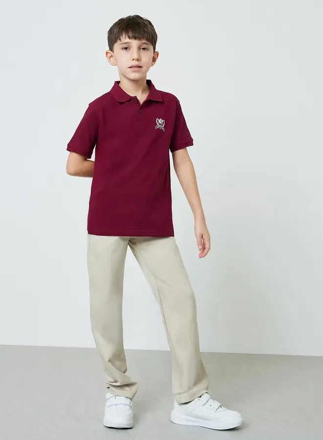Футболка-поло с принтом на груди, вязаная, Boys chest print knitted regular fit, Styli, бордовый — фото 2
