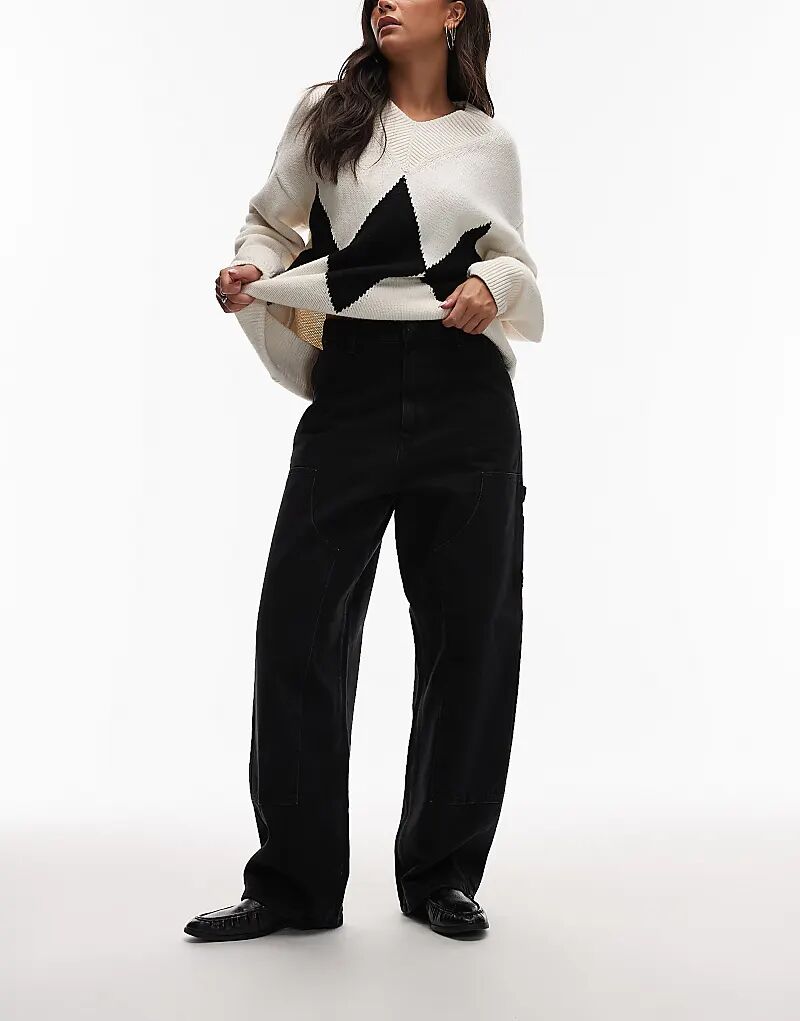 

Джинсы Carhartt Wip brandon с двойным коленом, свободного кроя, черного цвета с эффектом потертости