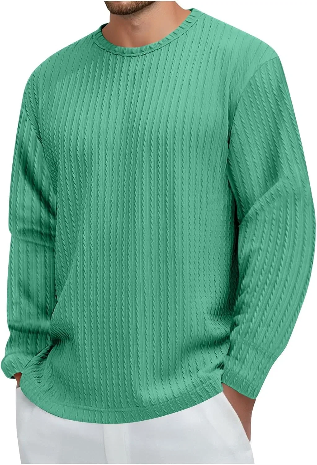 Мужская свободная футболка с длинным рукавом Crewneck, Mint Green