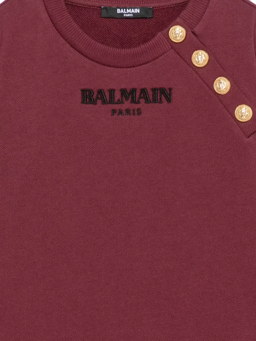 Свитшот с вышивкой логипа и пуговицами Balmain Kids, красный — фото 3