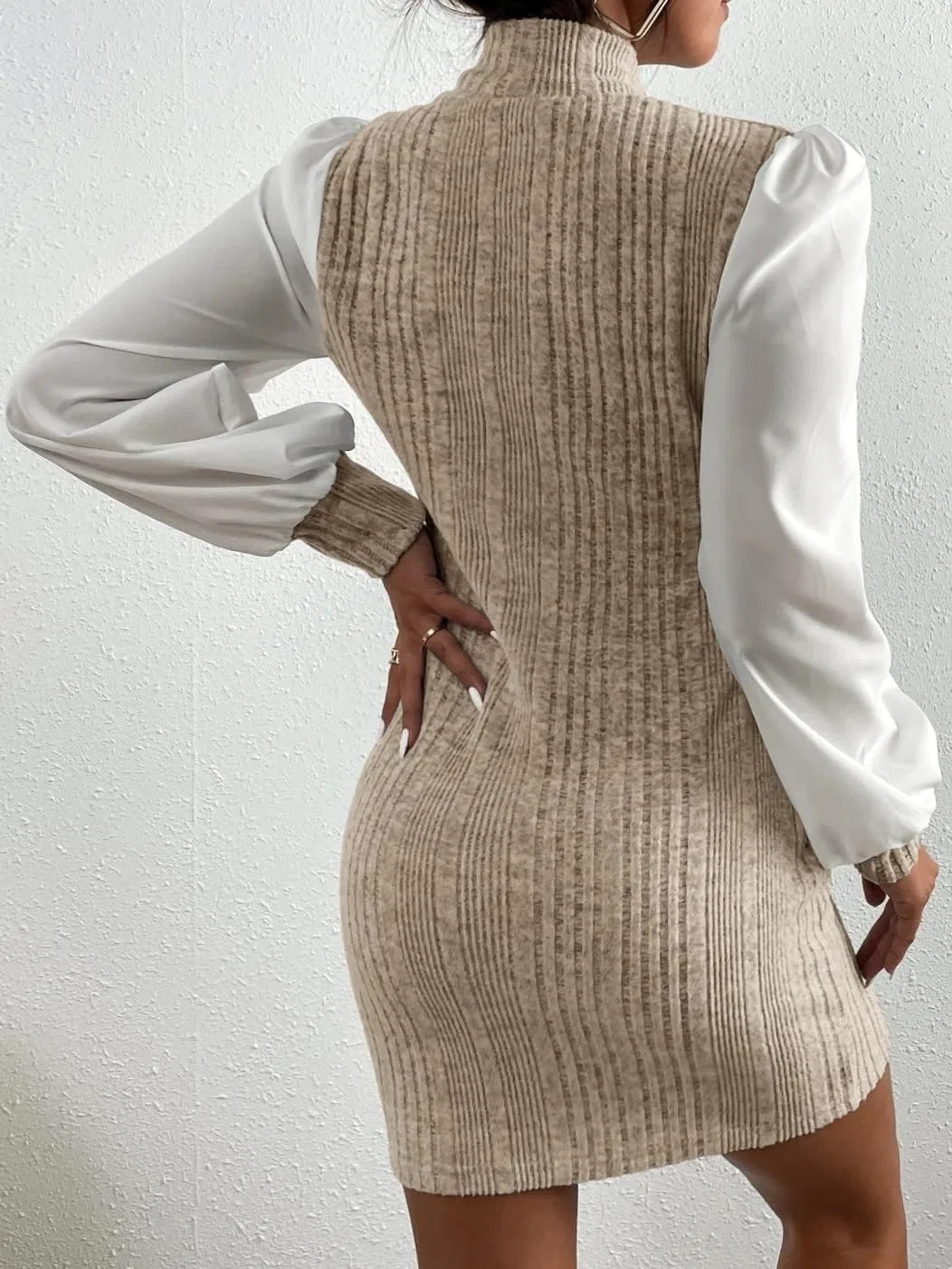 Женское повседневное мини-платье с цветочным принтом Rib-Knit, Apricot — фото 2