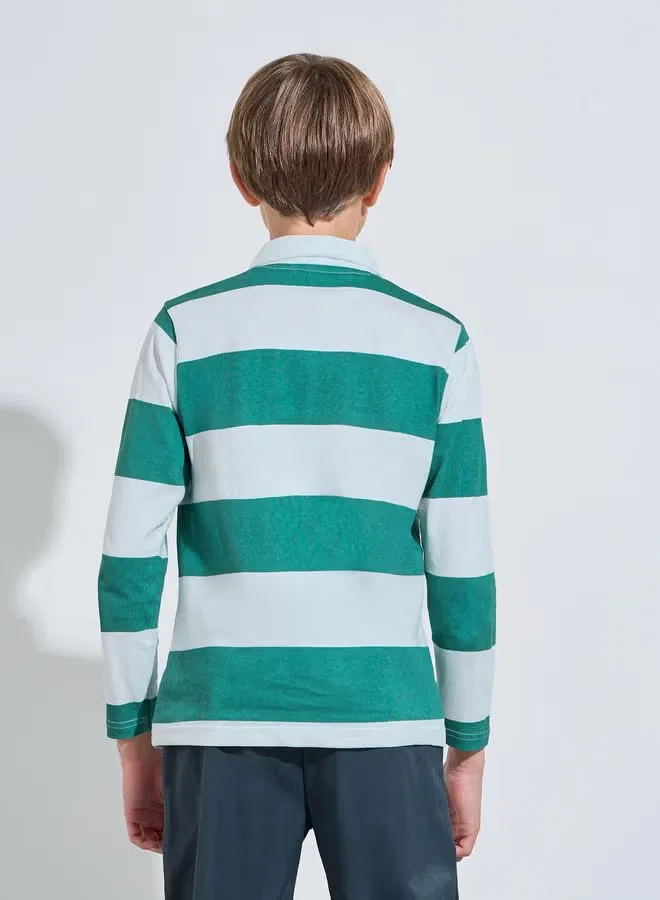Футболка поло с длинным рукавом с принтом полоска Teen boys striped long-sleeve polo t-shirt Styli, мультиколор — фото 3