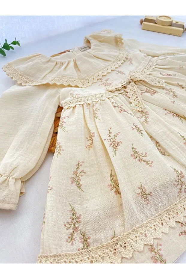 Детское платье для девочек ретро с длинным рукавом Wondress Baby, Nude Color — фото 4