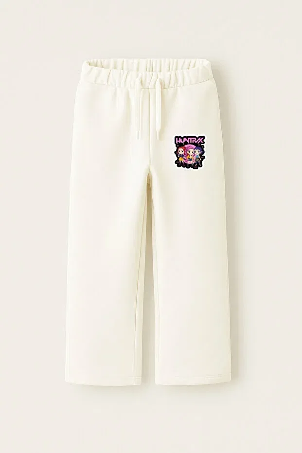 Детские штаны для девочек с принтом Kpop demon hunters huntrix zoey rumi mira 3 thread girls' ecru wide-leg sweatpants Fasardi, Ecru — фото 2