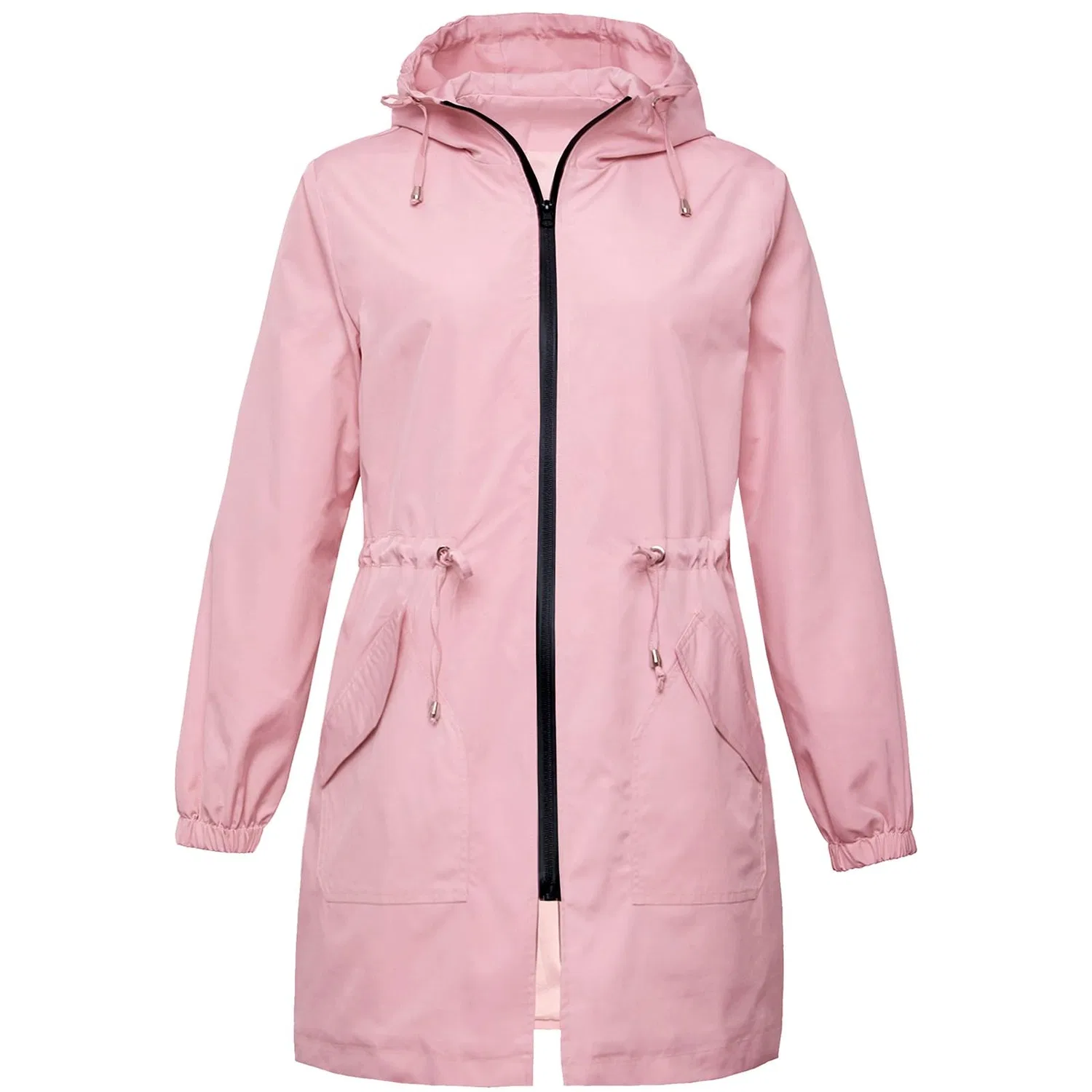 Женская куртка-дождевик с капюшоном Yellow Jackets for Women Fashion Plain Full-Zip Waterproof Solid Color Versatile Trench Jacket Hooded Jacket Lightweight Softshell Jacket Plus Size Casual Windbreaker, pink — фото 4