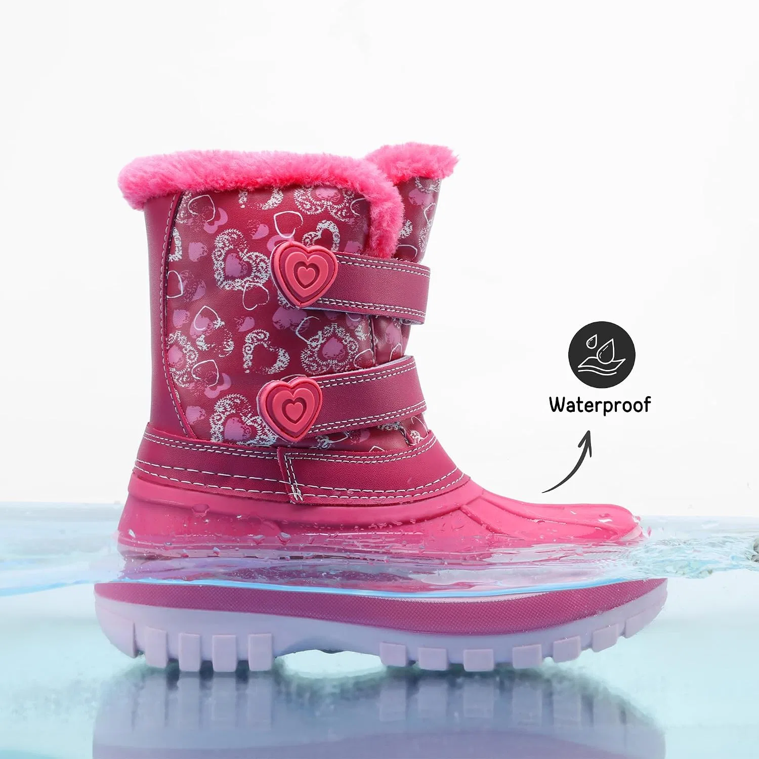Детские зимние водонепроницаемые снежные ботинки DREAM PAIRS, Pink — фото 4