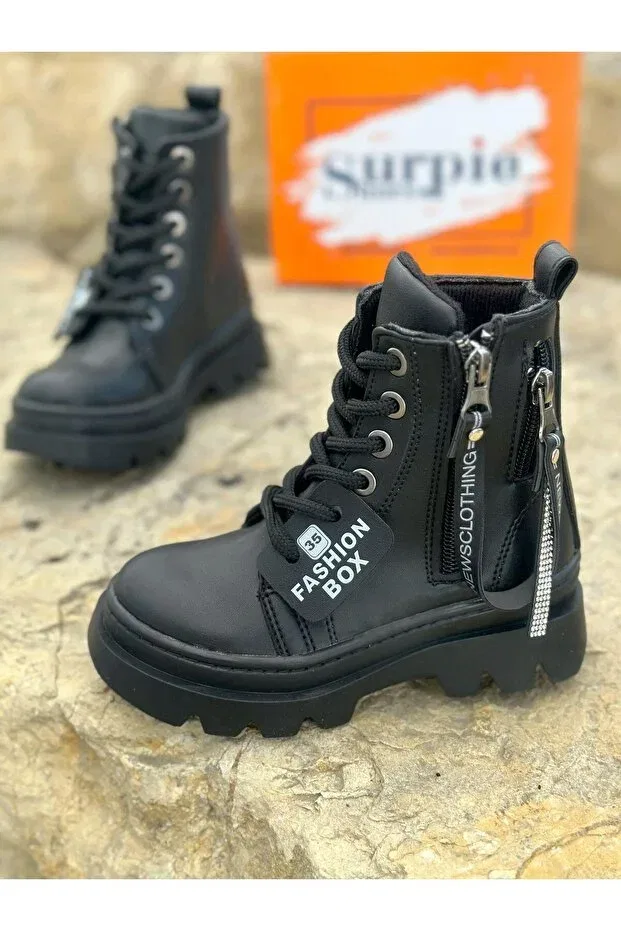 Детские ботинки для девочек с принтом Surpie Shoes, Black
