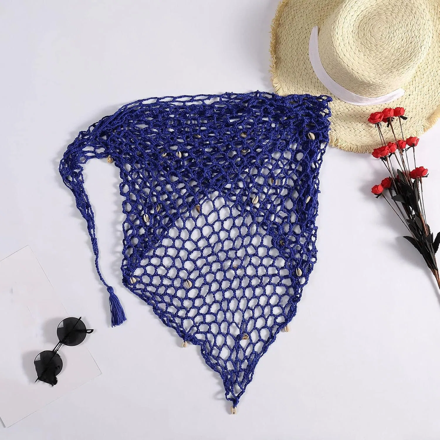 Женская пляжная накидка свободного кроя из полиэстера, Blue — фото 3