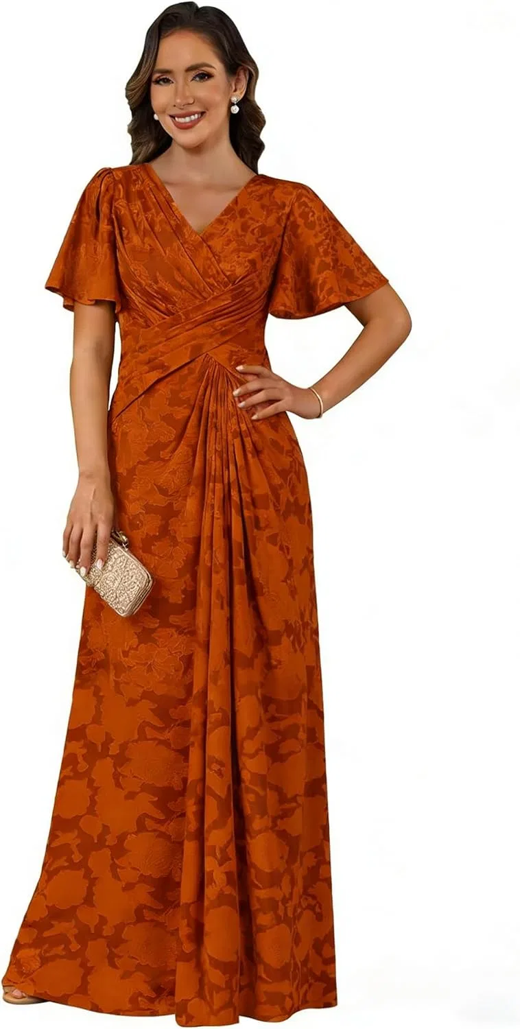 Женское вечернее платье с кружевным цветочным узором LA151, Burnt Orange