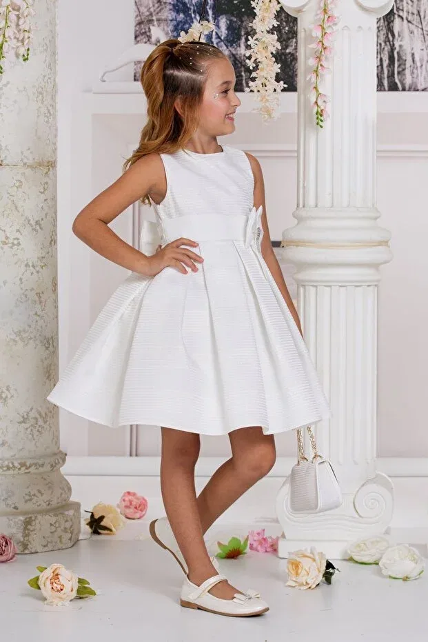 Детское платье для девочек с бантом Süslü Pink Kids, White — фото 3