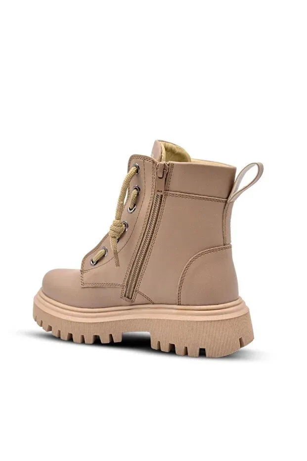 Детские ботинки для девочек на плоской подошве модели Rebecca mink girl's boots - laced and zippered Kids A More, Taupe — фото 4