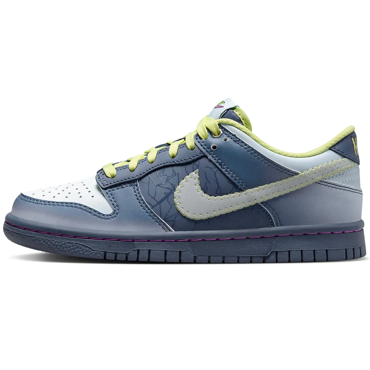 Детские кроссовки для мальчиков с принтом Dunk Low NIKE, Diffused Blue Bright Green Fuchsia Dream Blue Tint