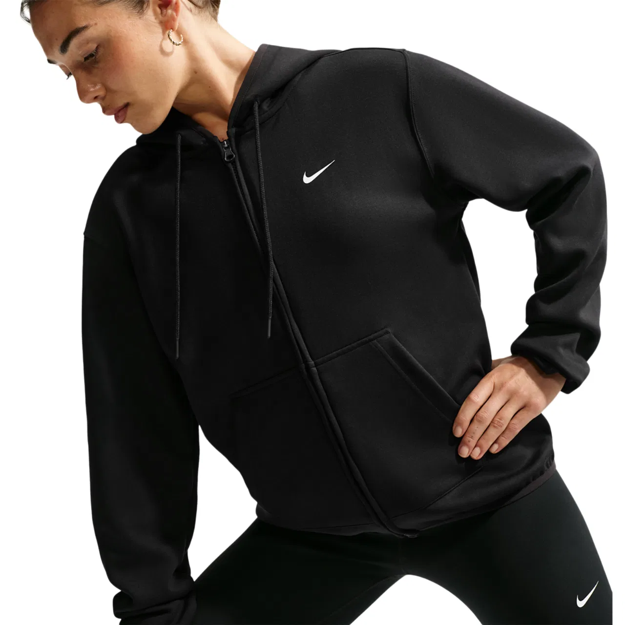 Женское худи на молнии из флиса средней плотности Studio Fleece Sport Nike, черно-белый — фото 3