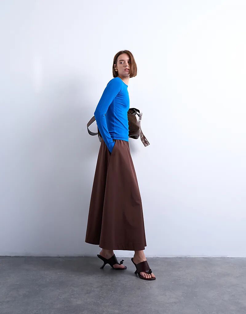 

Лонгслив Topshop премиум-класса с длинными рукавами в рубчик синего цвета