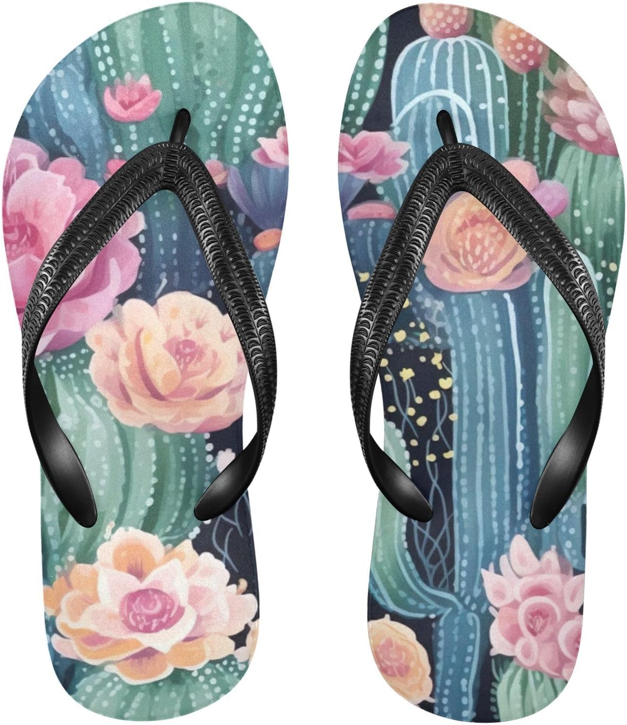 

Шлепанцы с цветочным рисунком кактусов, пляжные летние повседневные сандалии для женщин и мужчин, обувь для душа, размер XS Kfbe, Cactus Floral