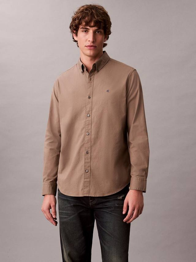 

Классическая оксфордская рубашка с длинными рукавами из хлопковой смеси Calvin Klein, Taupe Tone