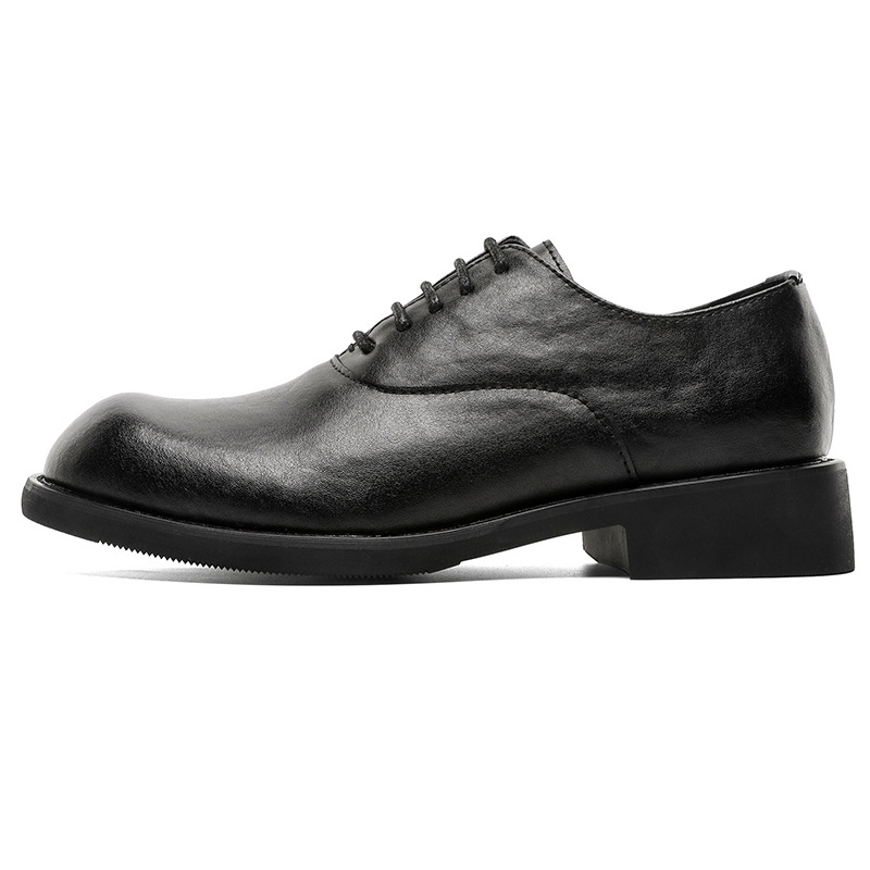 WEISHIBANGWEI Повседневные кожаные туфли мужские черные с потайным клином, цвет Black Hidden Wedge — фото 2