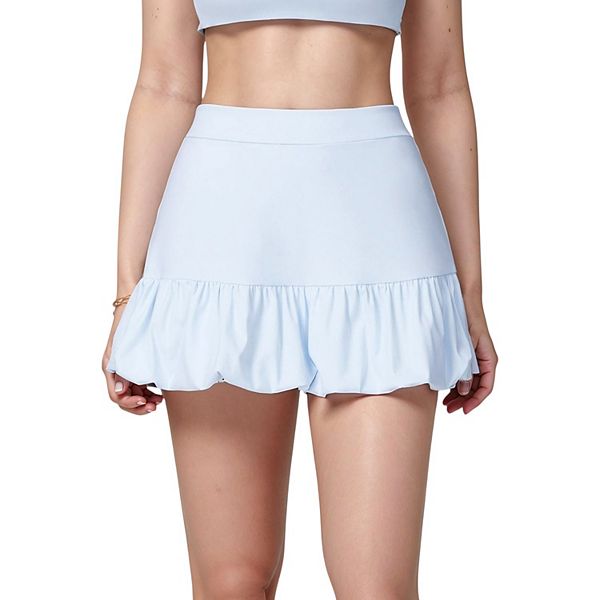 

Женский шорт-юбка с рюшами и высокой талией, встроенные шорты, эластичный пояс, легкий и струящийся дизайн Anna-Kaci, Light Blue