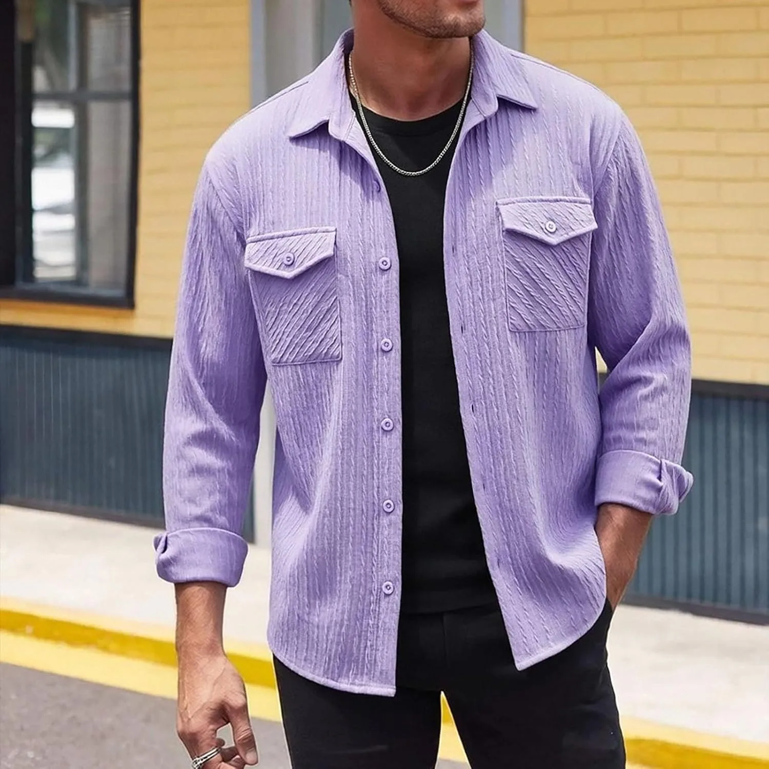 Мужская рубашка на пуговицах Casual Long Sleeve с воротником Jacquard — фото 2