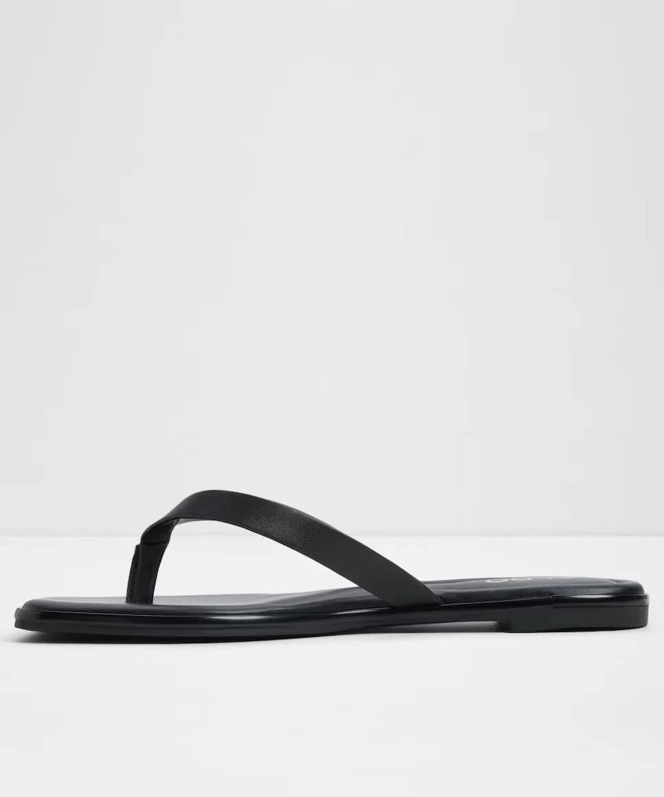 Женские кожаные сандалии на плоской подошве с квадратным носком Aldo, черный — фото 4