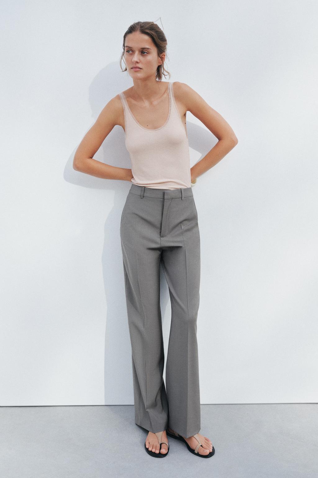 

Брюки прямого кроя из 100% шерсти ZARA, серый