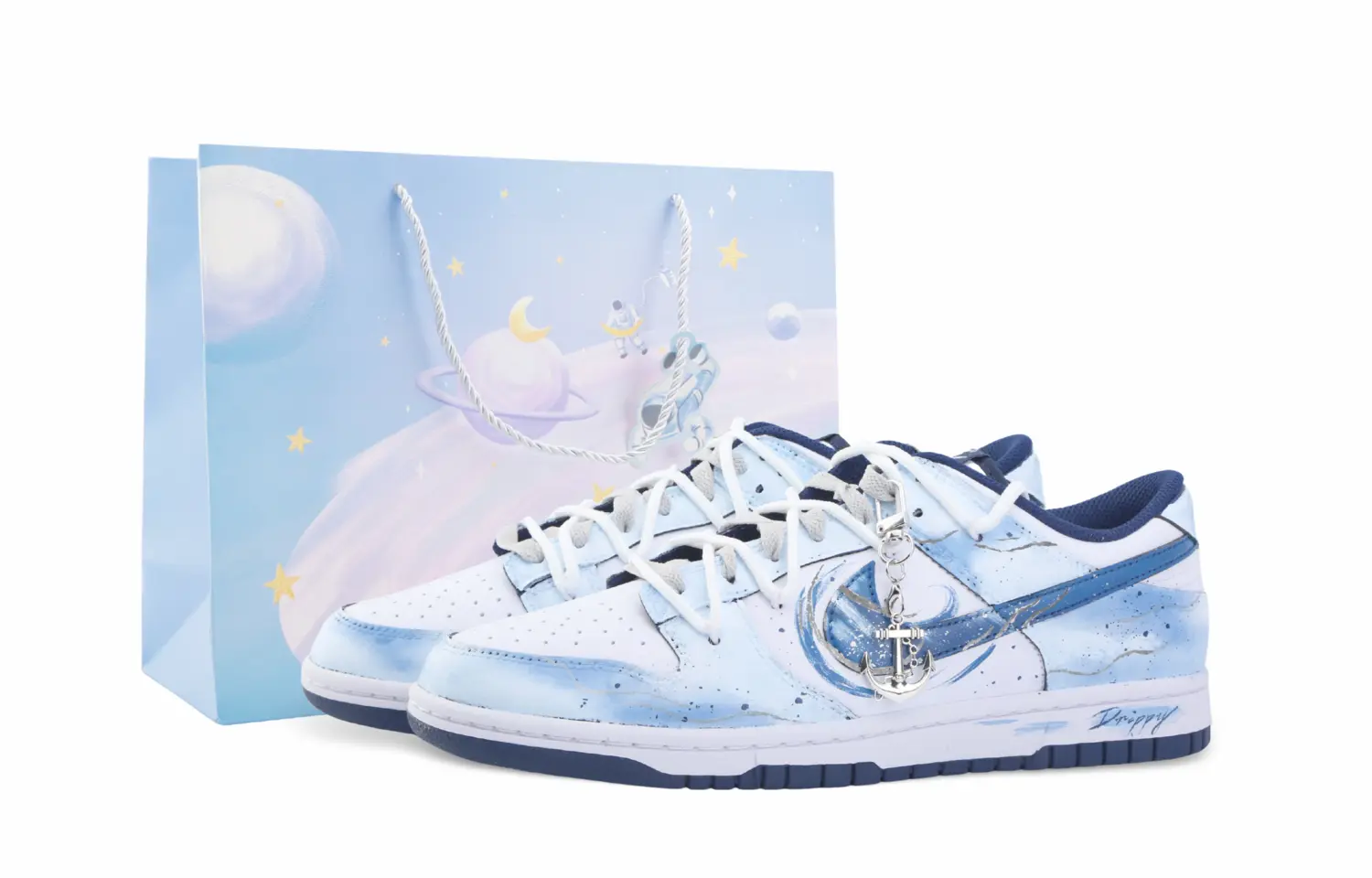 

Nike Кроссовки для скейтбординга Dunk Drippy Abyss Cross с низким верхом, износостойкие, унисекс, сине-белый