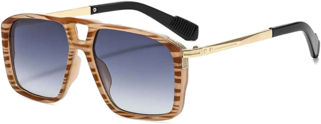 

Солнцезащитные очки в стиле ретро с заклепками, двойной перемычкой, квадратной формы, градиентный оттенок UV400, модные мужские очки для активного отдыха с леопардовым принтом TVTBBVV, Tea Stripe Gray